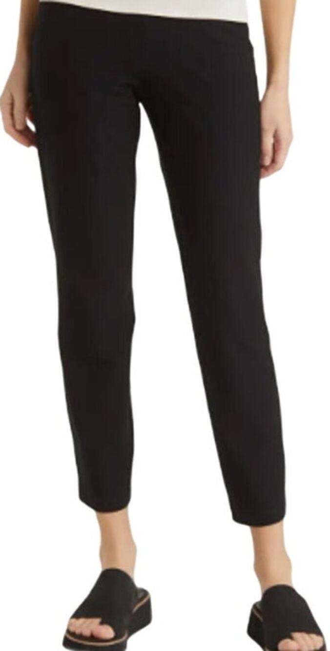 Eileen Fisher Stretch Crepe Slim Ankle Pants High Rise Casual Slit Black Medium